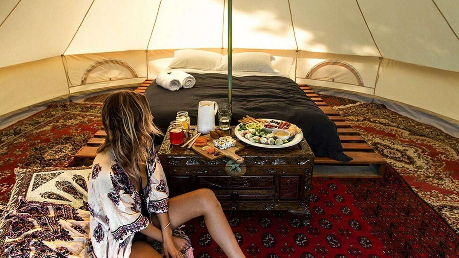 Simple Pleasures Camping Co glamping tent interior