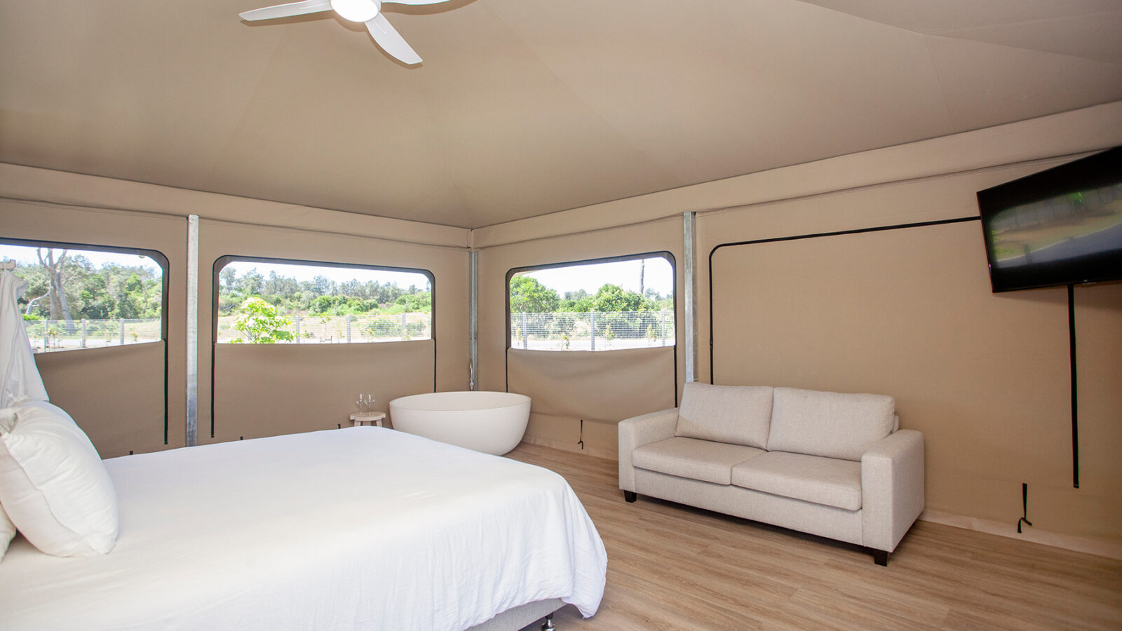 Crowdy Bay Eco Resort glamping tent living space