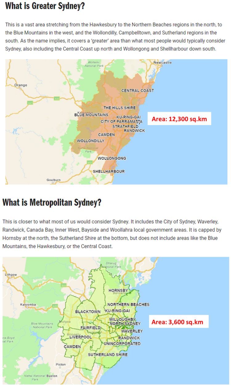 Greater Sydney vs metropolitan Sydney.