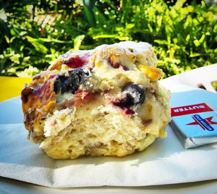 Blueberry, raspberry and white chocolate scone from Moorland Cottage Cafe.