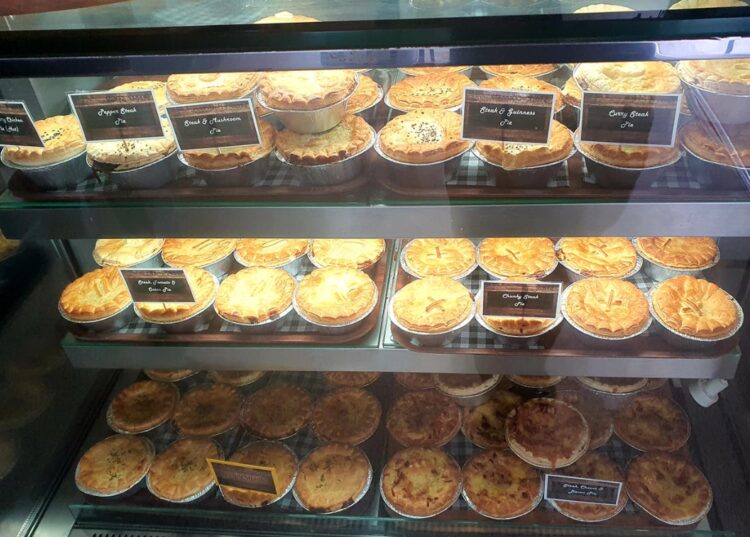 Pie selection to keep you deciding, at Detours Cafe in Bulahdelah.