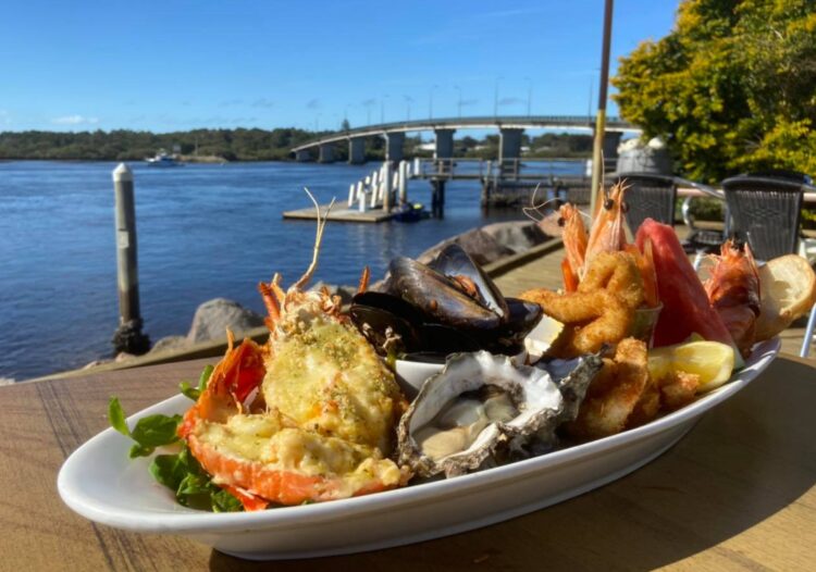 Seafood platter for one with half lobster mornay at Mumms On The Myall in Tea Gardens.