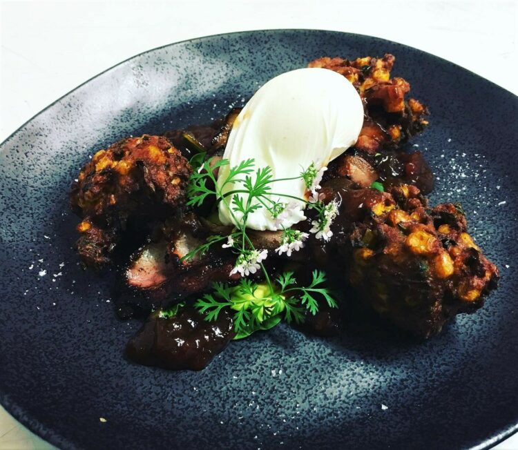 Spice up your brunch with spicy corn fritters from the award-winning Bent On Food Cafe at Wingham.