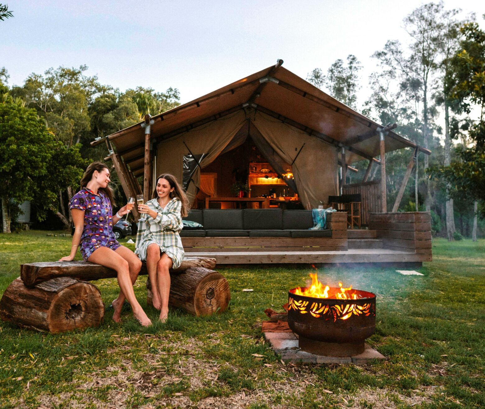 Deluxe glamping at Myall River Camp.